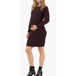 Ripe Women's Lydia Layered Long Sleeve Maternity Nursing Dress - Plum - Small